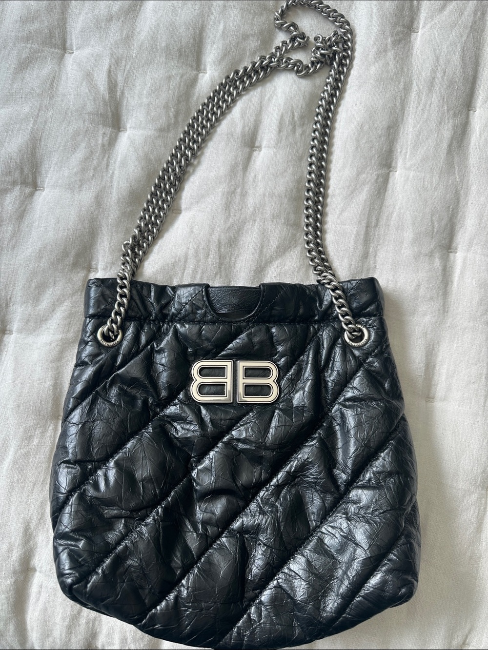 Balenciaga Black Crush BB Chain Shoulder and Crossbody Bag